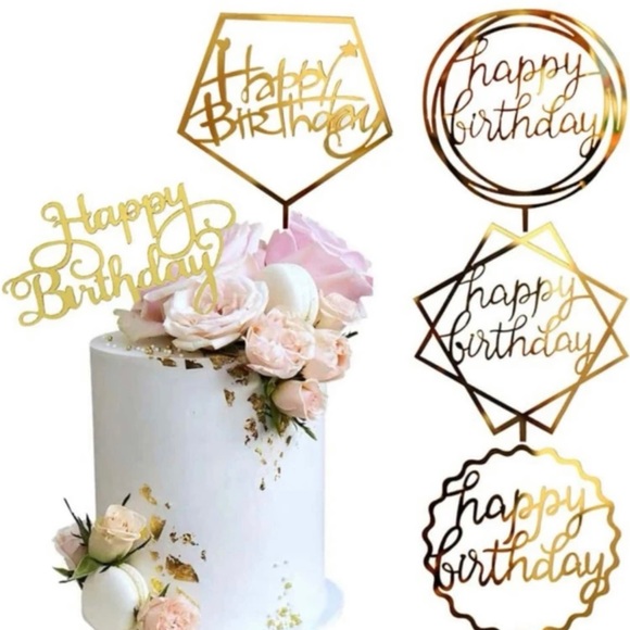 5 pieces per package Gold Birthday topper, mirror effect. - Picture 1 of 5